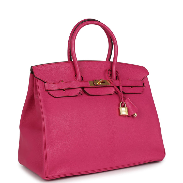 Hermes Birkin 35 Rose Shocking Chevre Mysore Gold Hardware