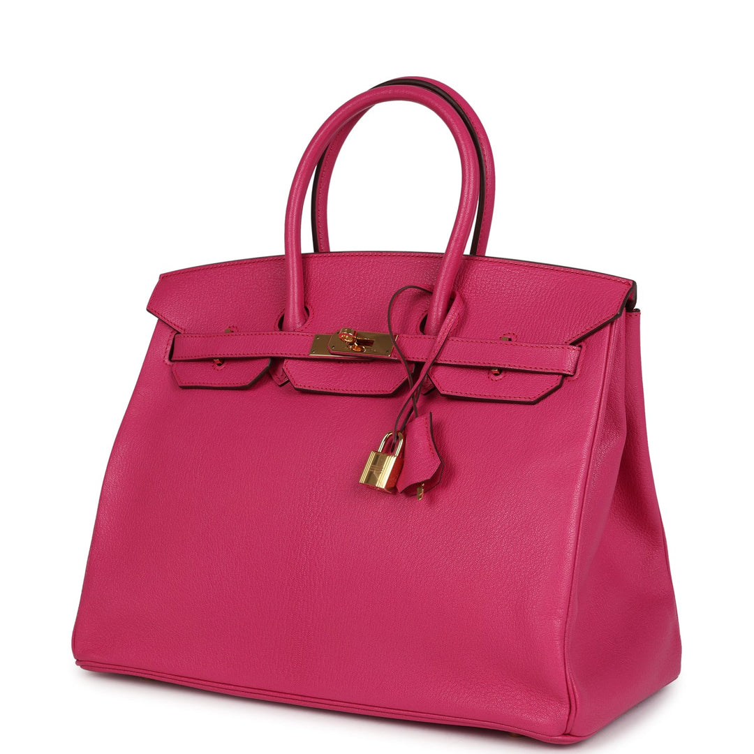 Hermes Birkin 35 Rose Shocking Chevre Mysore Gold Hardware