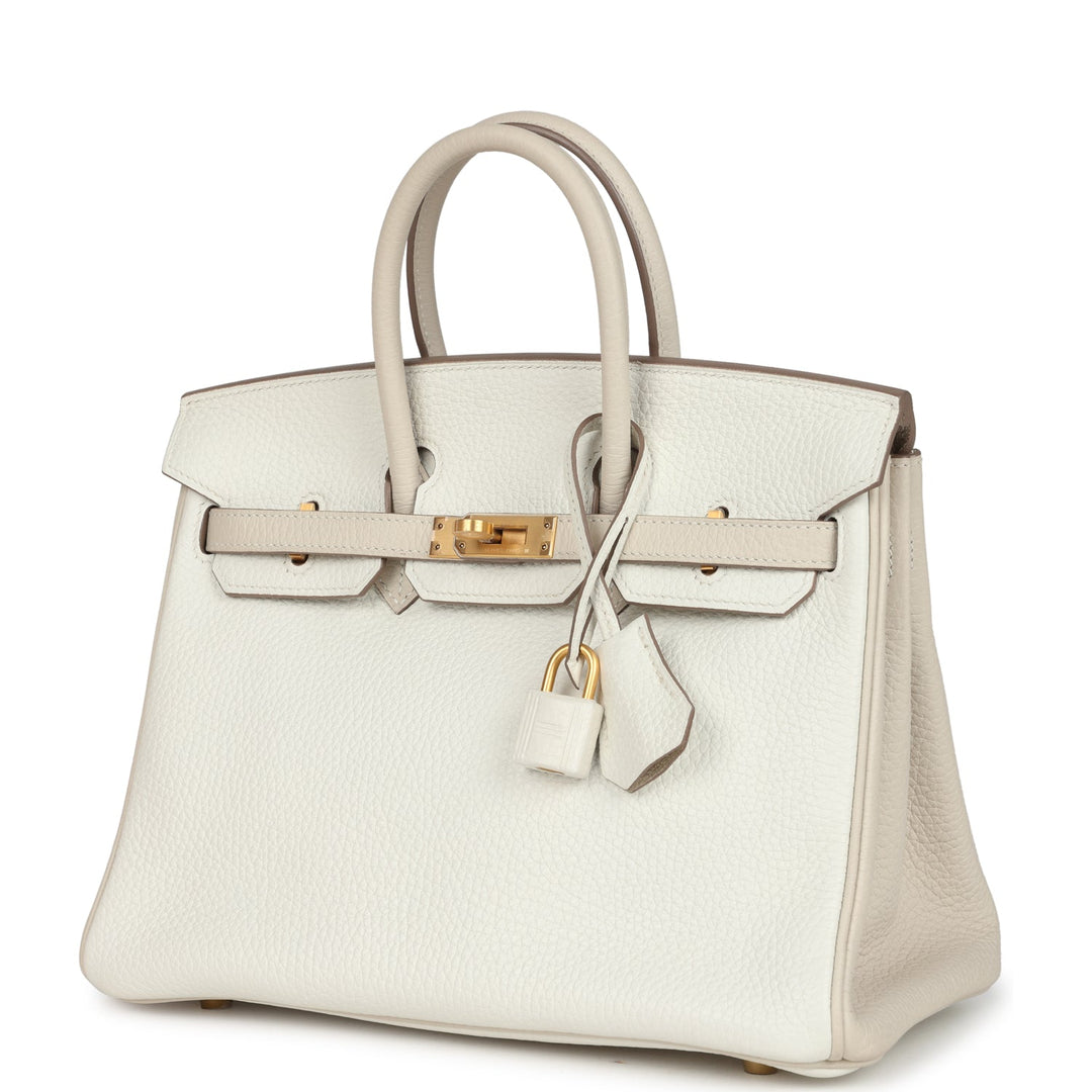 Hermes Special Order (HSS) Birkin 25 White and Trench Togo Brushed Gold Hardware