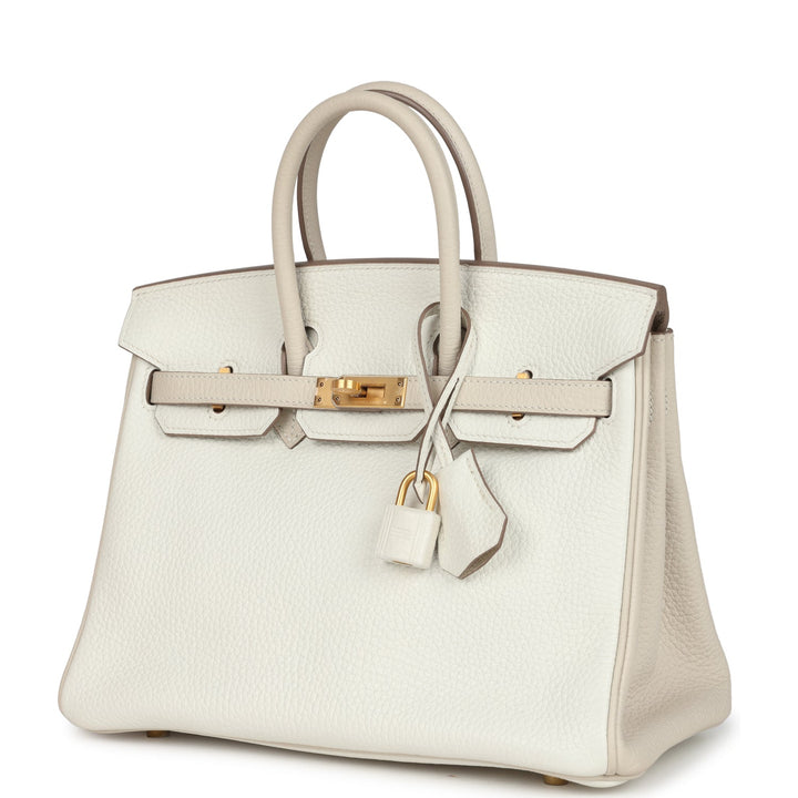 Hermes Special Order (HSS) Birkin 25 White and Trench Togo Brushed Gold Hardware