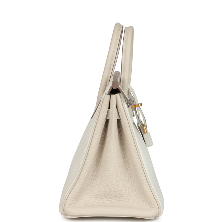 Hermes Special Order (HSS) Birkin 25 White and Trench Togo Brushed Gold Hardware