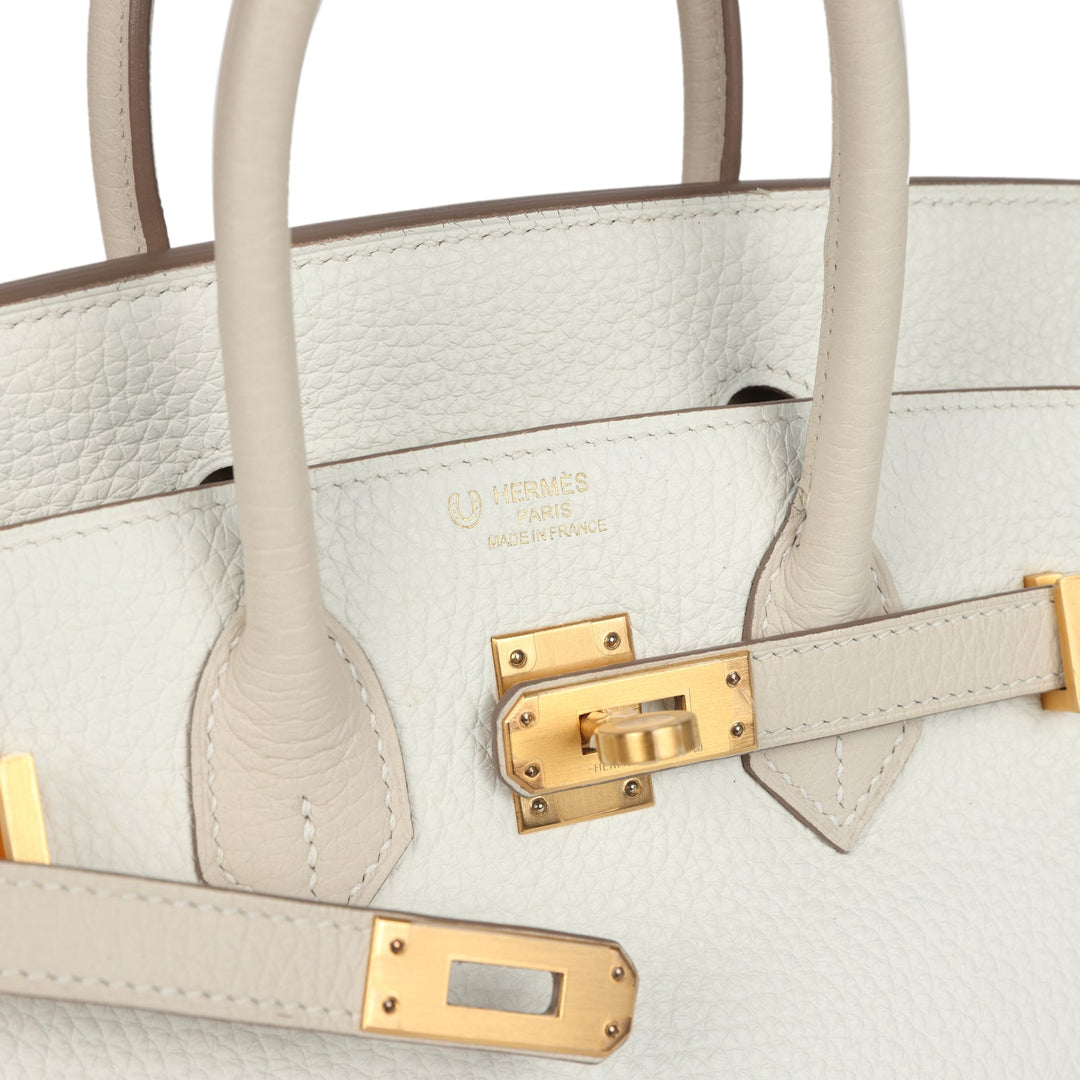 Hermes Special Order (HSS) Birkin 25 White and Trench Togo Brushed Gold Hardware