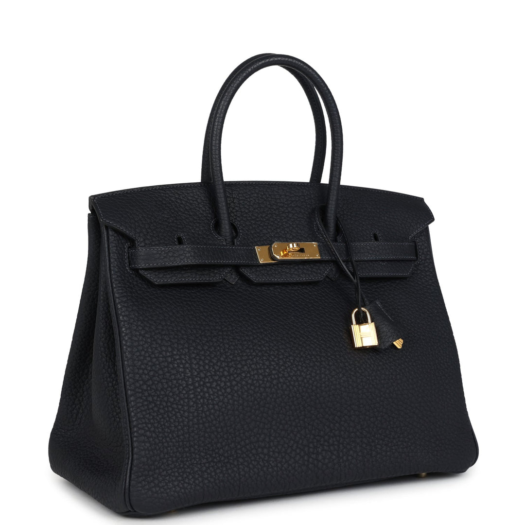 Hermes Birkin 35 Black Fjord Gold Hardware