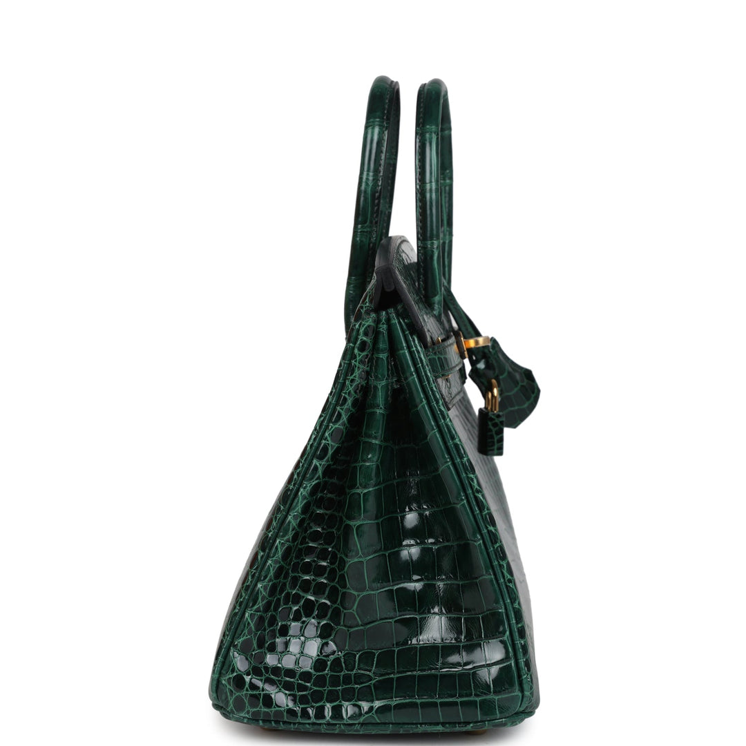 Hermes Birkin 25 Vert Fonce Shiny Porous Crocodile Gold Hardware