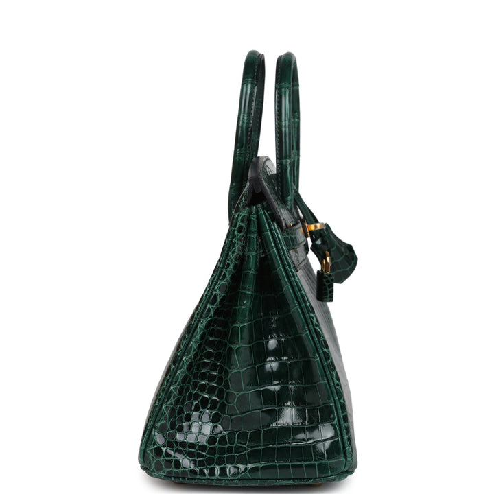 Hermes Birkin 25 Vert Fonce Shiny Porous Crocodile Gold Hardware