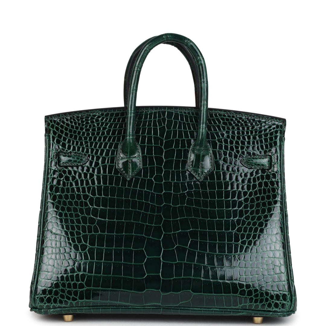 Hermes Birkin 25 Vert Fonce Shiny Porous Crocodile Gold Hardware