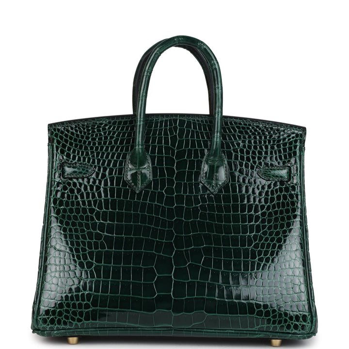Hermes Birkin 25 Vert Fonce Shiny Porous Crocodile Gold Hardware