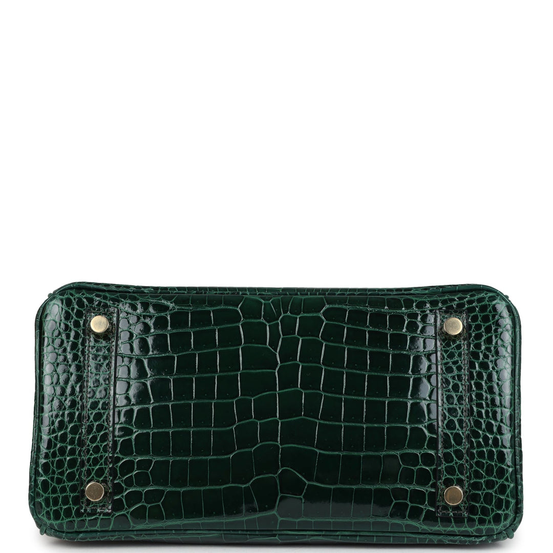 Hermes Birkin 25 Vert Fonce Shiny Porous Crocodile Gold Hardware
