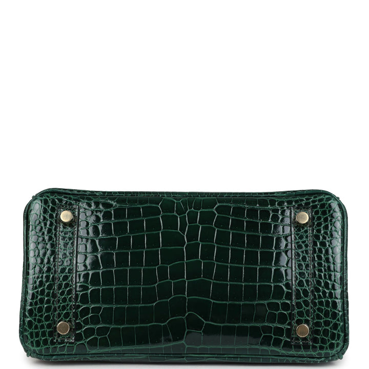 Hermes Birkin 25 Vert Fonce Shiny Porous Crocodile Gold Hardware