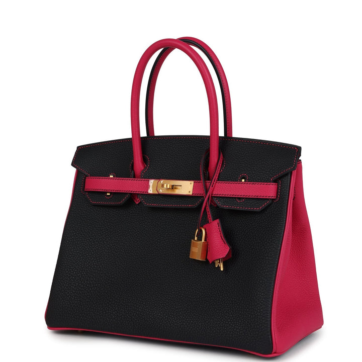 Hermes Special Order (HSS) Birkin 30 Black and Rose Mexico Togo Brushed Gold Hardware