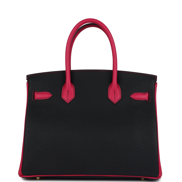 Hermes Special Order (HSS) Birkin 30 Black and Rose Mexico Togo Brushed Gold Hardware