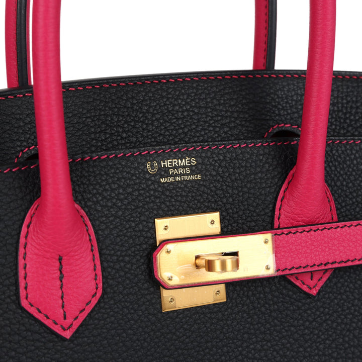 Hermes Special Order (HSS) Birkin 30 Black and Rose Mexico Togo Brushed Gold Hardware