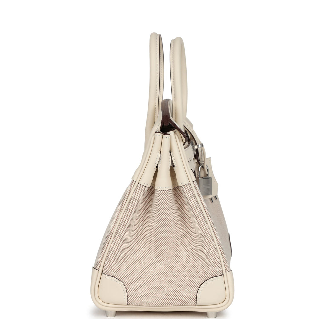 Hermes Birkin 25 Nata Swift and Ecru-Beige Toile H Canvas Palladium Hardware