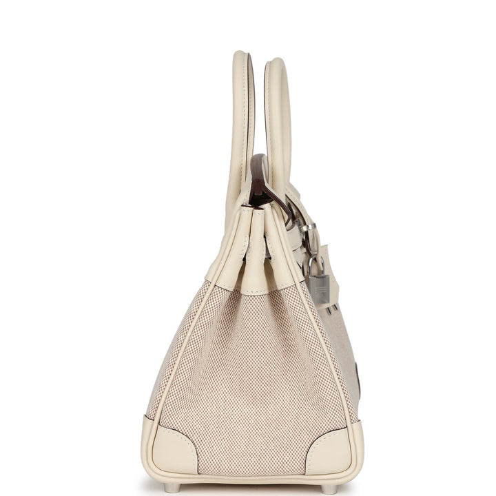 Hermes Birkin 25 Nata Swift and Ecru-Beige Toile H Canvas Palladium Hardware