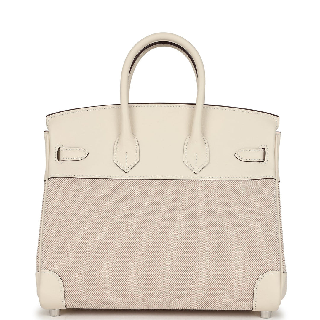 Hermes Birkin 25 Nata Swift and Ecru-Beige Toile H Canvas Palladium Hardware