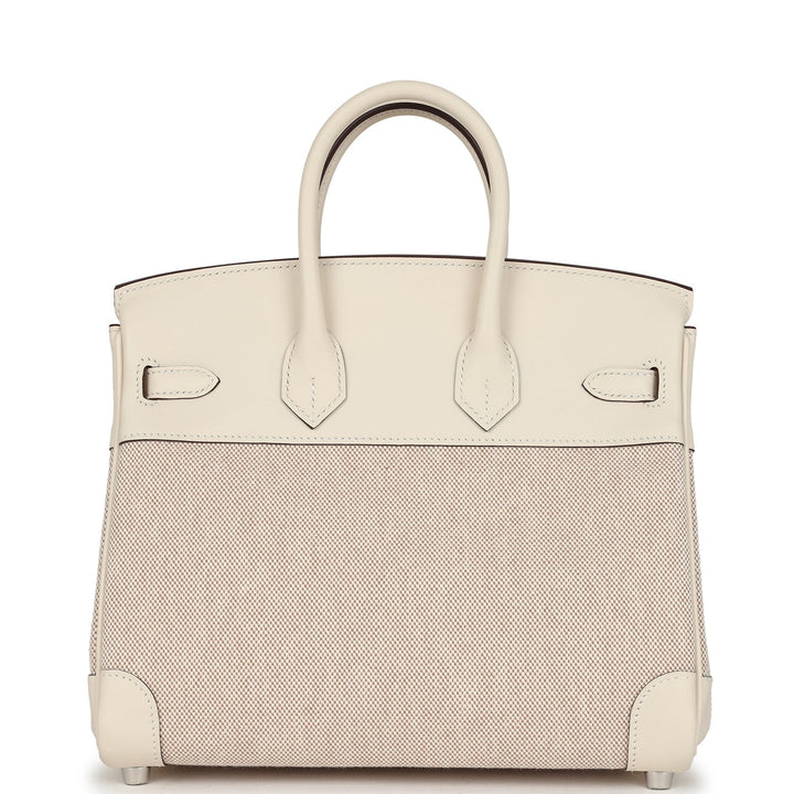 Hermes Birkin 25 Nata Swift and Ecru-Beige Toile H Canvas Palladium Hardware