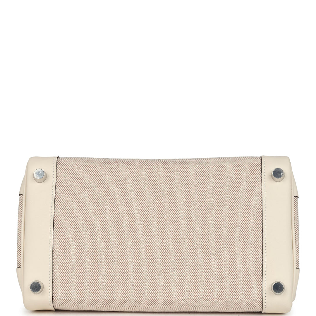 Hermes Birkin 25 Nata Swift and Ecru-Beige Toile H Canvas Palladium Hardware