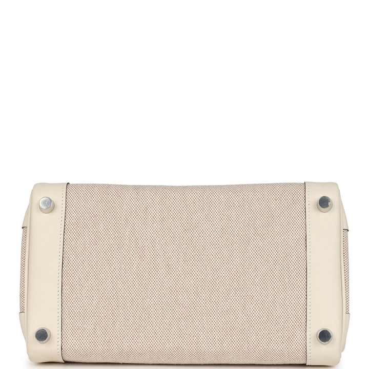 Hermes Birkin 25 Nata Swift and Ecru-Beige Toile H Canvas Palladium Hardware