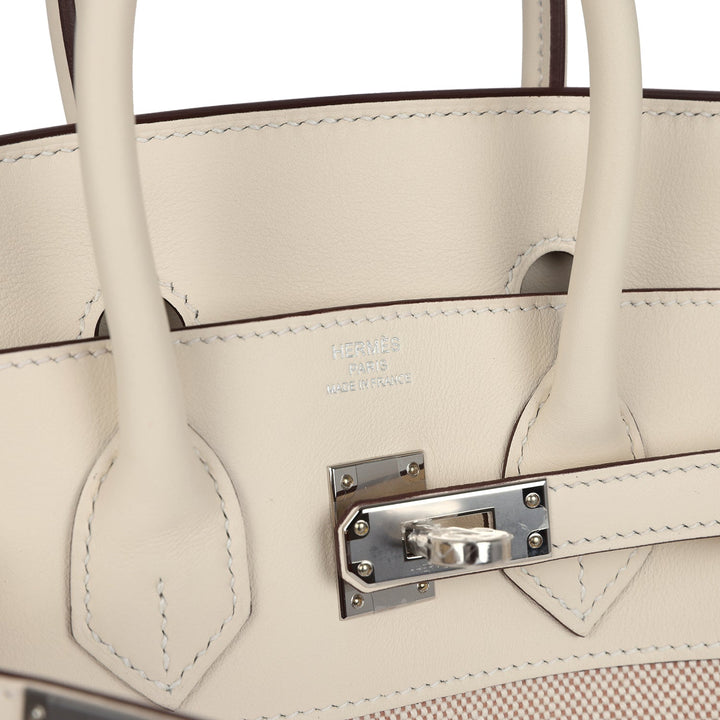 Hermes Birkin 25 Nata Swift and Ecru-Beige Toile H Canvas Palladium Hardware