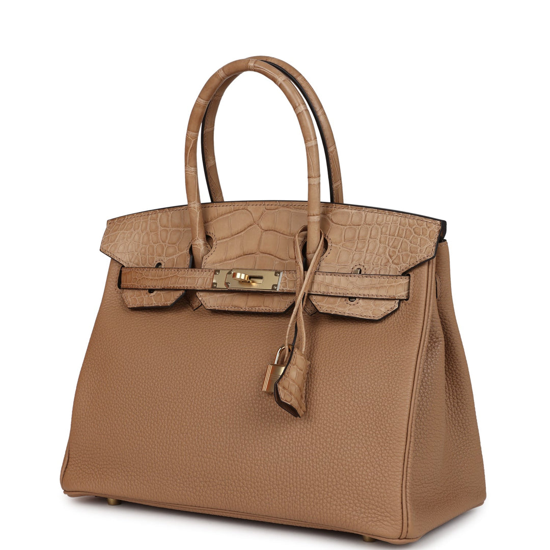 Hermes Birkin 30 Chai Matte Alligator and Togo Touch Permabrass Hardware