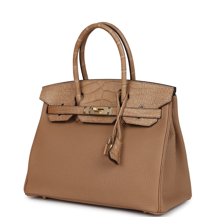 Hermes Birkin 30 Chai Matte Alligator and Togo Touch Permabrass Hardware