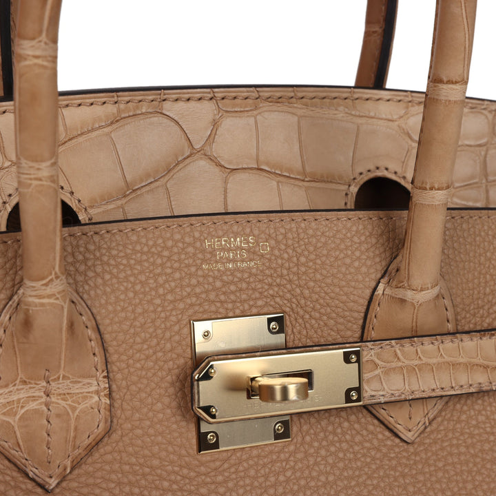 Hermes Birkin 30 Chai Matte Alligator and Togo Touch Permabrass Hardware