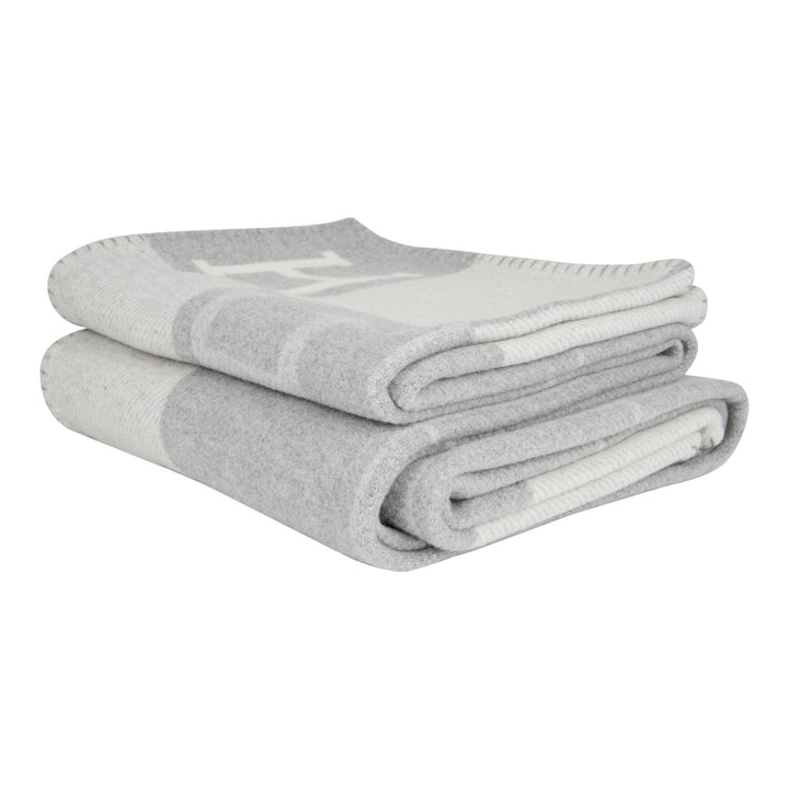 Top quality Hermes "Classic Avalon" Ecru and Gris Clair Blanket