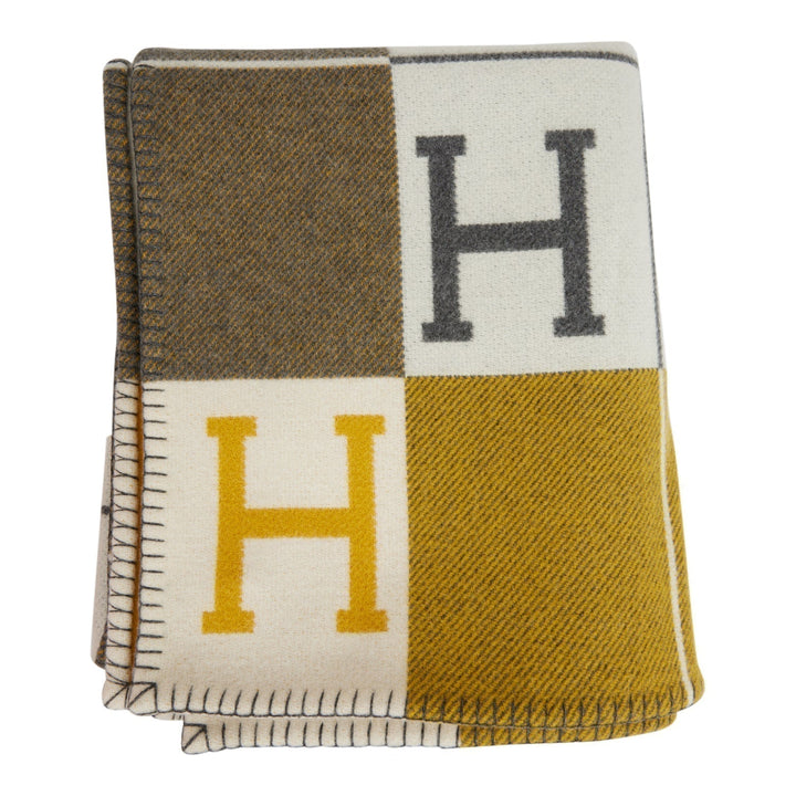 Top quality Hermes "Avalon III" Gris and Soleil Blanket