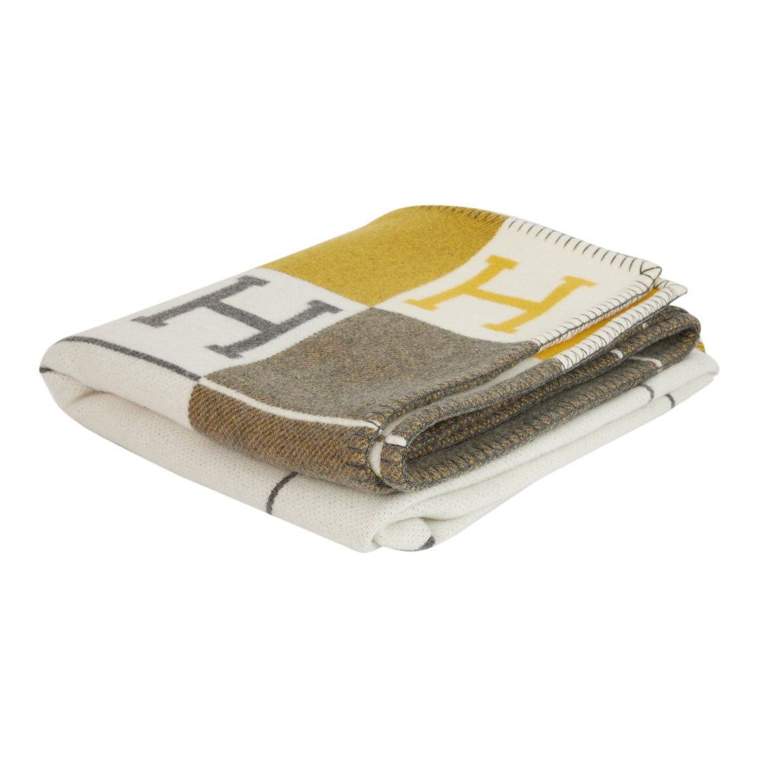 Top quality Hermes "Avalon III" Gris and Soleil Blanket