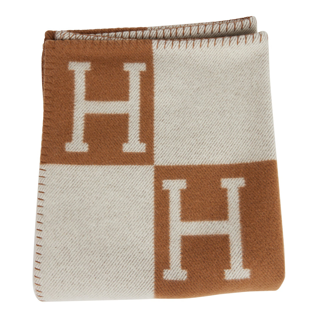 Top quality Hermes "Classic Avalon" Ecru and Camel Blanket
