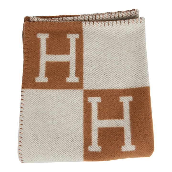 Top quality Hermes "Classic Avalon" Ecru and Camel Blanket