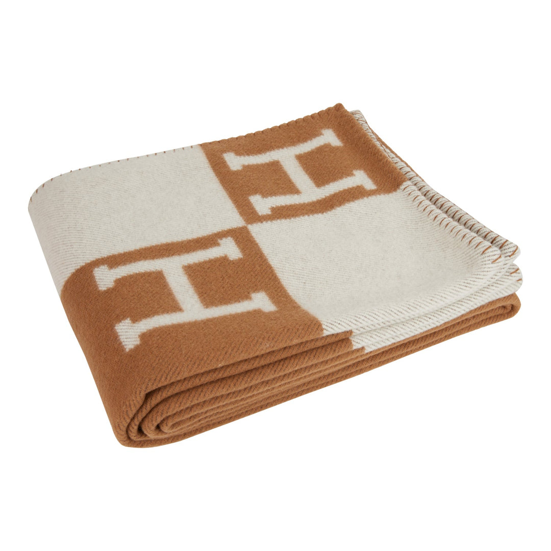 Top quality Hermes "Classic Avalon" Ecru and Camel Blanket