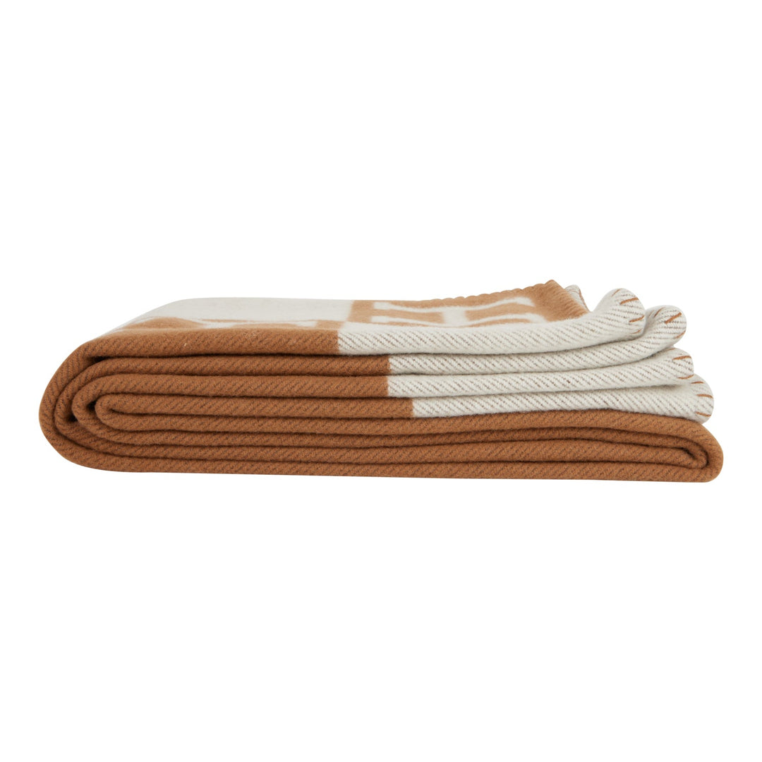 Top quality Hermes "Classic Avalon" Ecru and Camel Blanket
