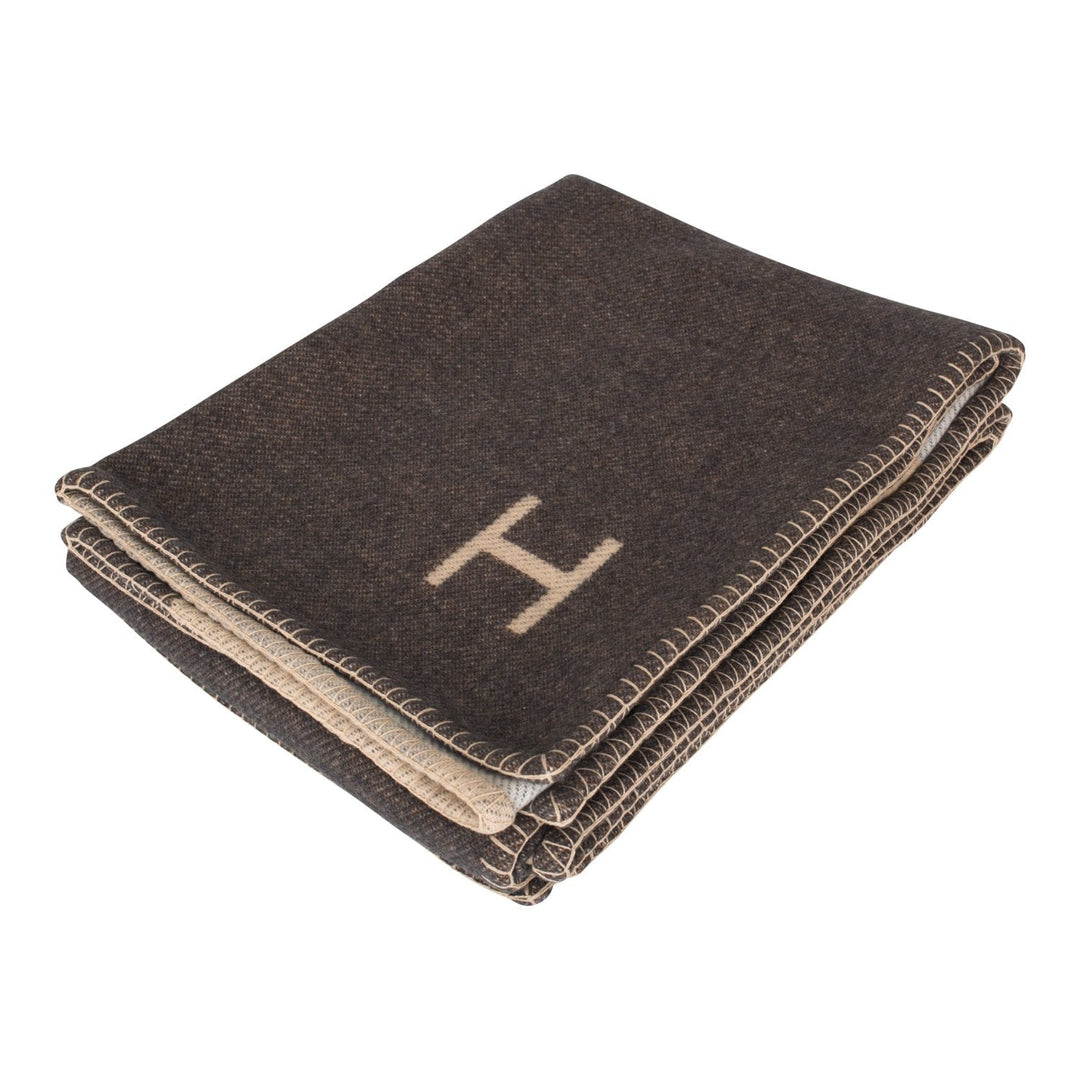Top quality Hermes "H Casaque" Ecru and Carbone Blanket
