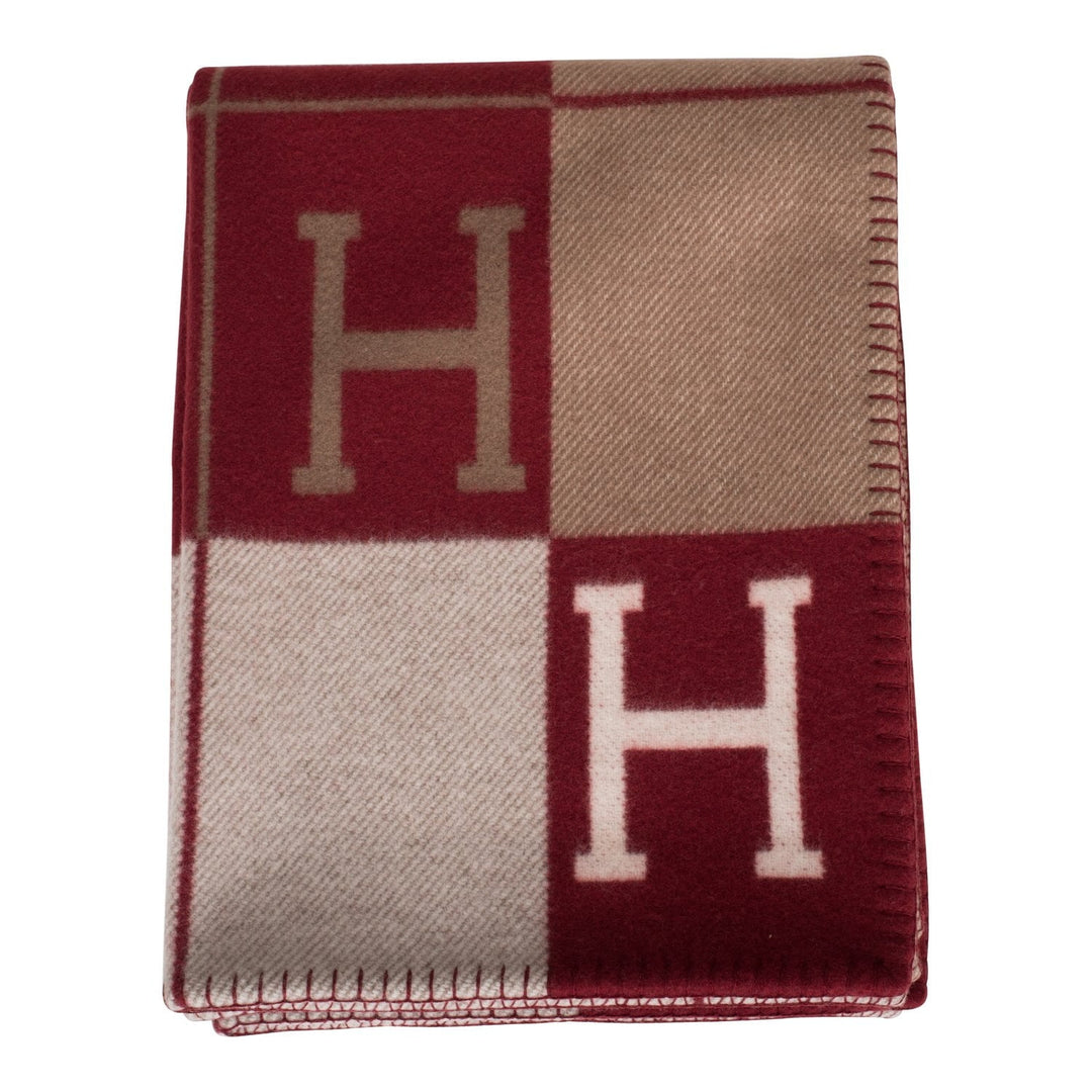 Top quality Hermes "Classic Avalon" Ecru and Rouge Blanket