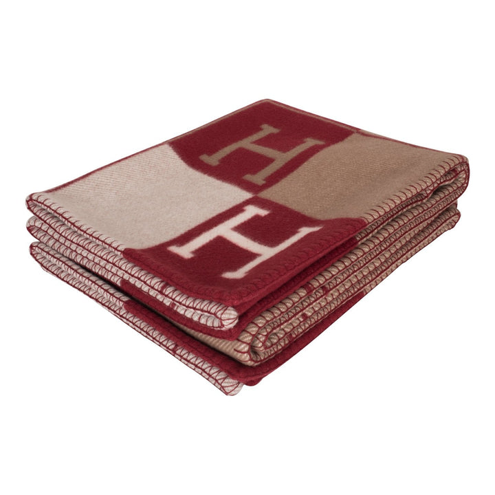 Top quality Hermes "Classic Avalon" Ecru and Rouge Blanket