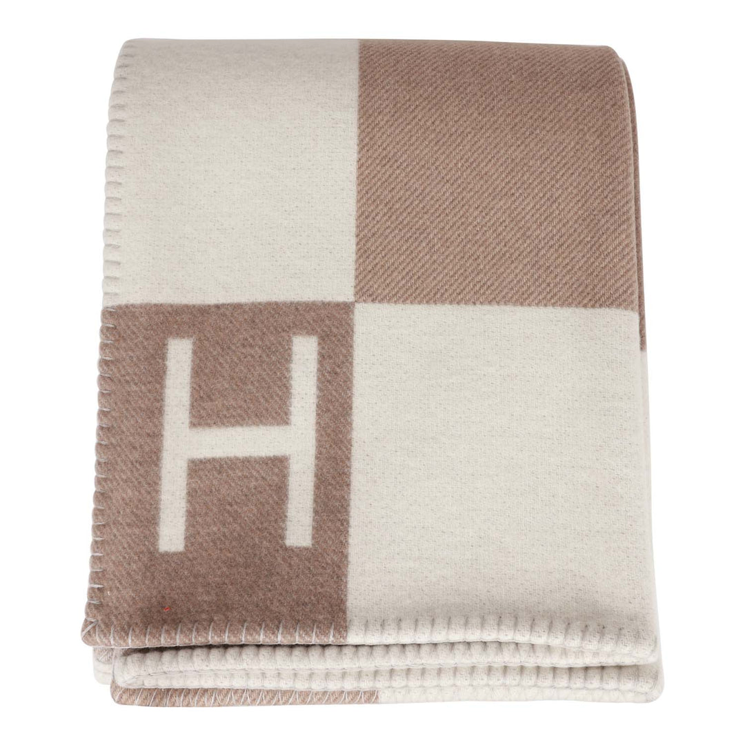 Top quality Hermes "Avalon Vibration" Ecru and Natural Blanket