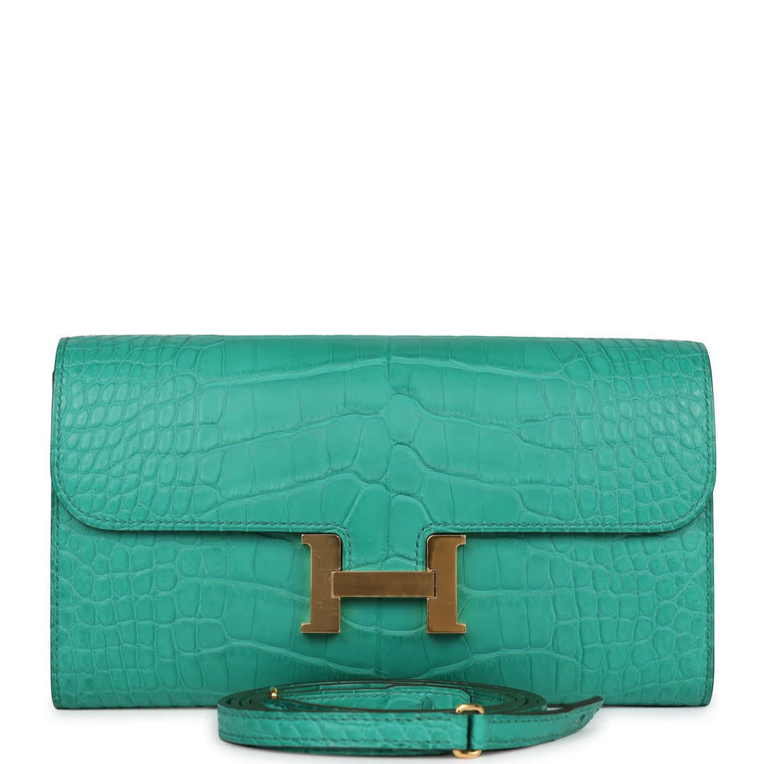 Top quality Hermes Constance Wallet To Go Vert Jade Matte Alligator Gold Hardware