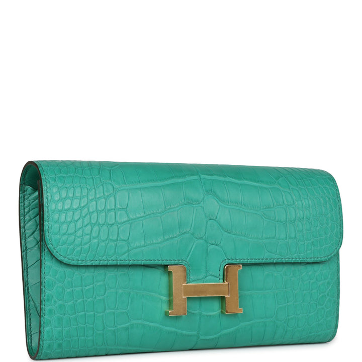 Top quality Hermes Constance Wallet To Go Vert Jade Matte Alligator Gold Hardware