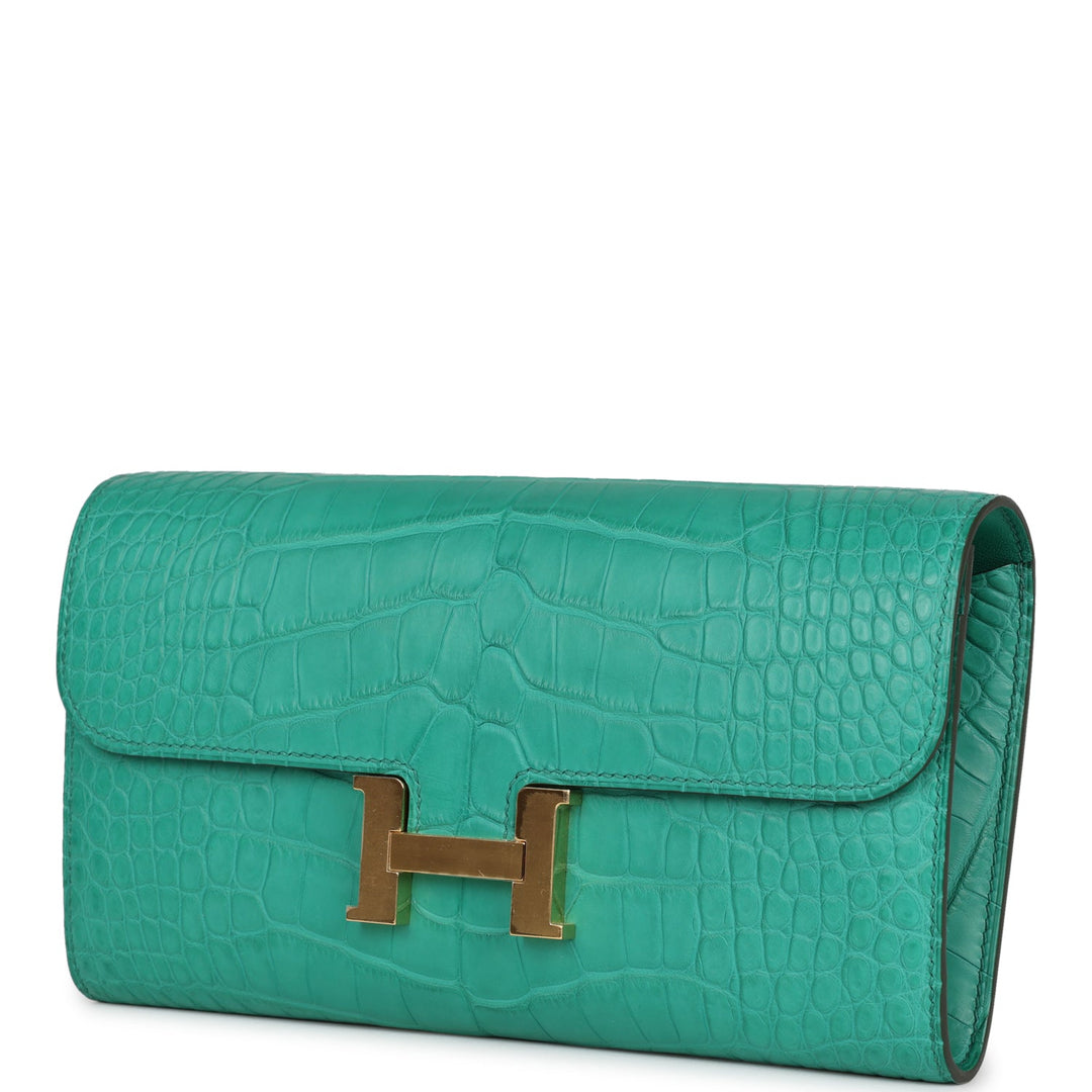 Top quality Hermes Constance Wallet To Go Vert Jade Matte Alligator Gold Hardware