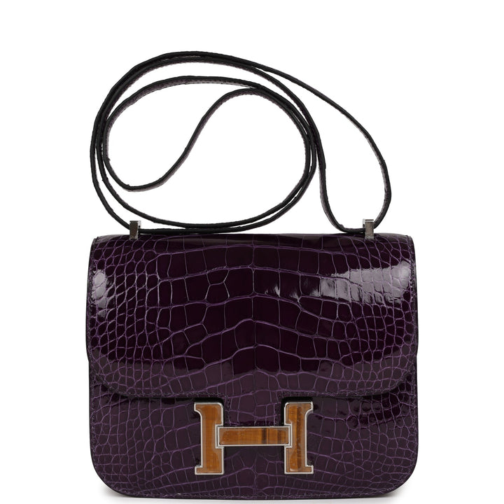 Top quality Hermes Constance 18 Amethyst Shiny Alligator Tigers Eye Quartz Palladium Hardware