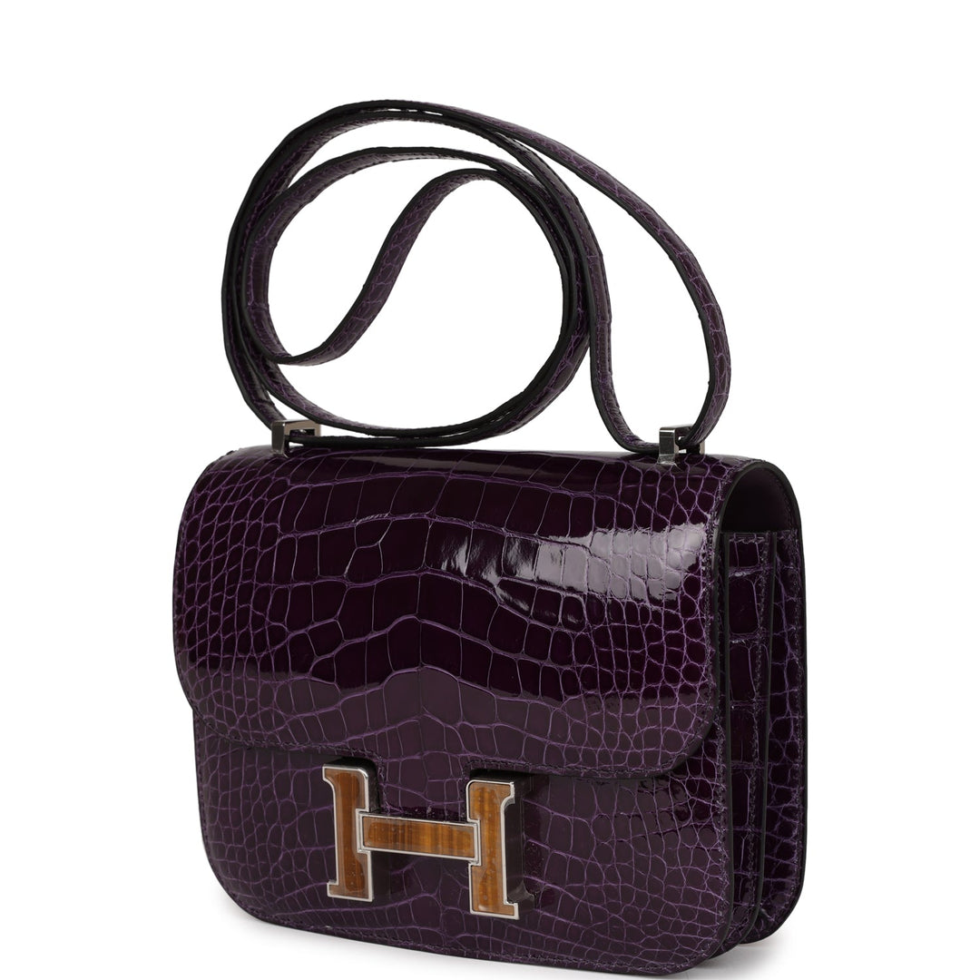 Top quality Hermes Constance 18 Amethyst Shiny Alligator Tigers Eye Quartz Palladium Hardware