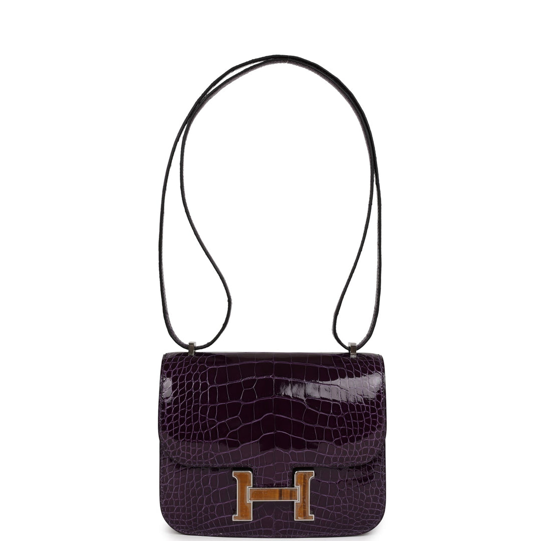 Top quality Hermes Constance 18 Amethyst Shiny Alligator Tigers Eye Quartz Palladium Hardware