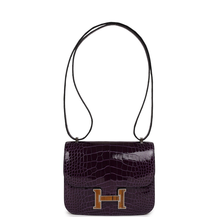 Top quality Hermes Constance 18 Amethyst Shiny Alligator Tigers Eye Quartz Palladium Hardware