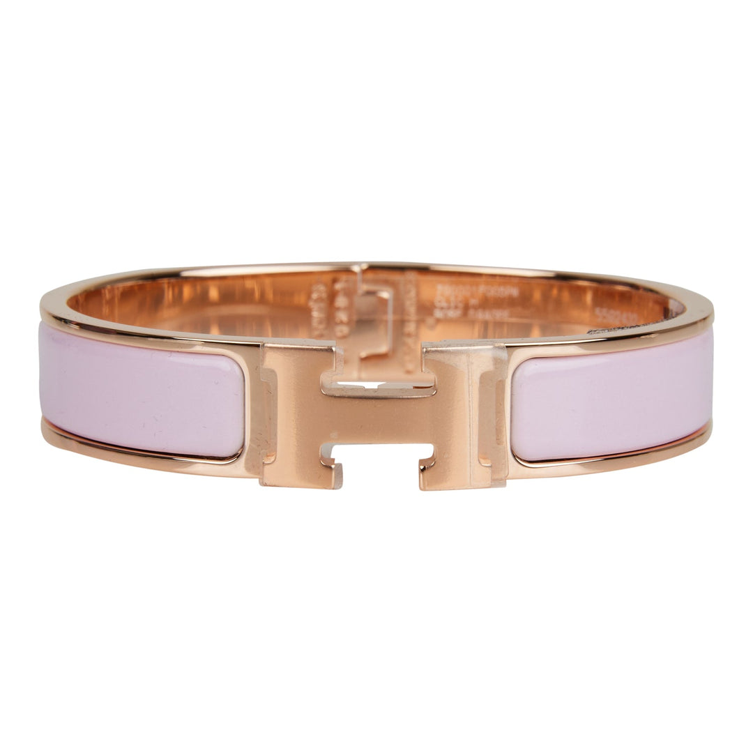 Top quality Hermes Rose Dragee Clic Clac H Narrow Enamel Bracelet PM RGHW
