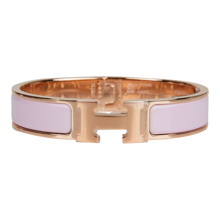 Top quality Hermes Rose Dragee Clic Clac H Narrow Enamel Bracelet PM RGHW