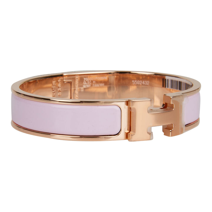 Top quality Hermes Rose Dragee Clic Clac H Narrow Enamel Bracelet PM RGHW