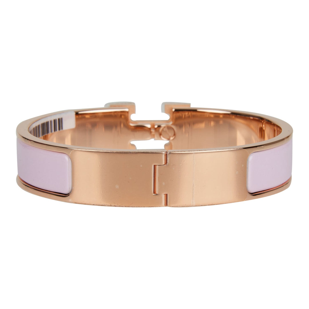 Top quality Hermes Rose Dragee Clic Clac H Narrow Enamel Bracelet PM RGHW