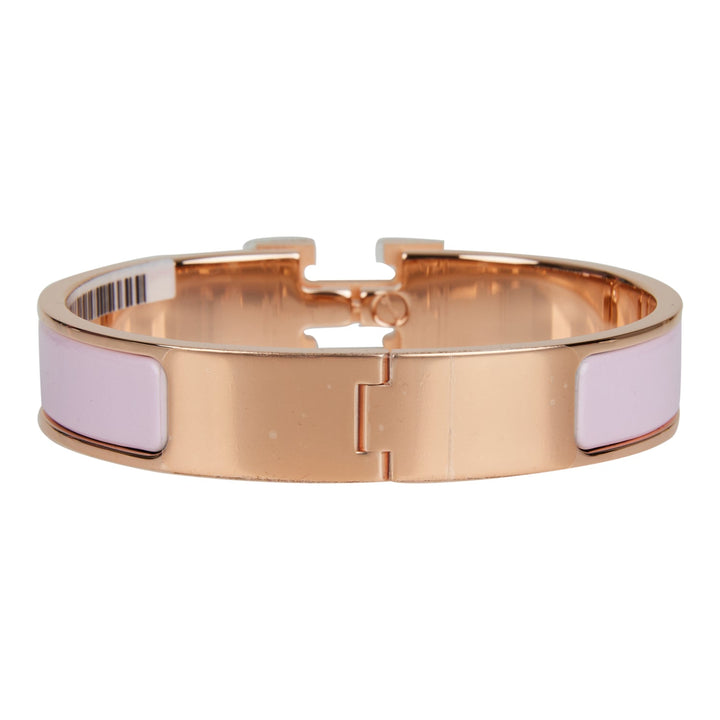 Top quality Hermes Rose Dragee Clic Clac H Narrow Enamel Bracelet PM RGHW