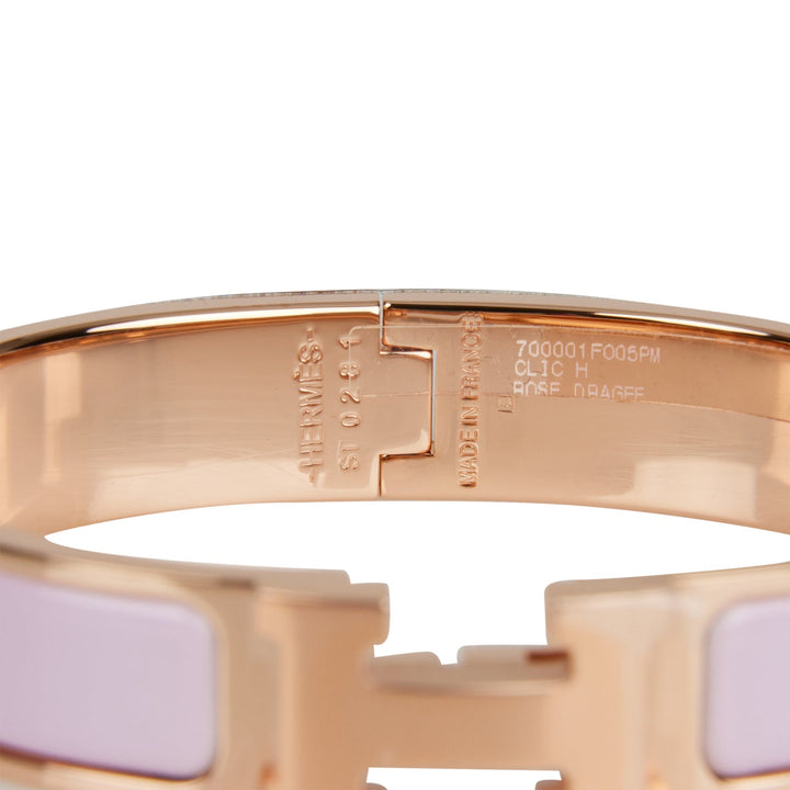 Top quality Hermes Rose Dragee Clic Clac H Narrow Enamel Bracelet PM RGHW